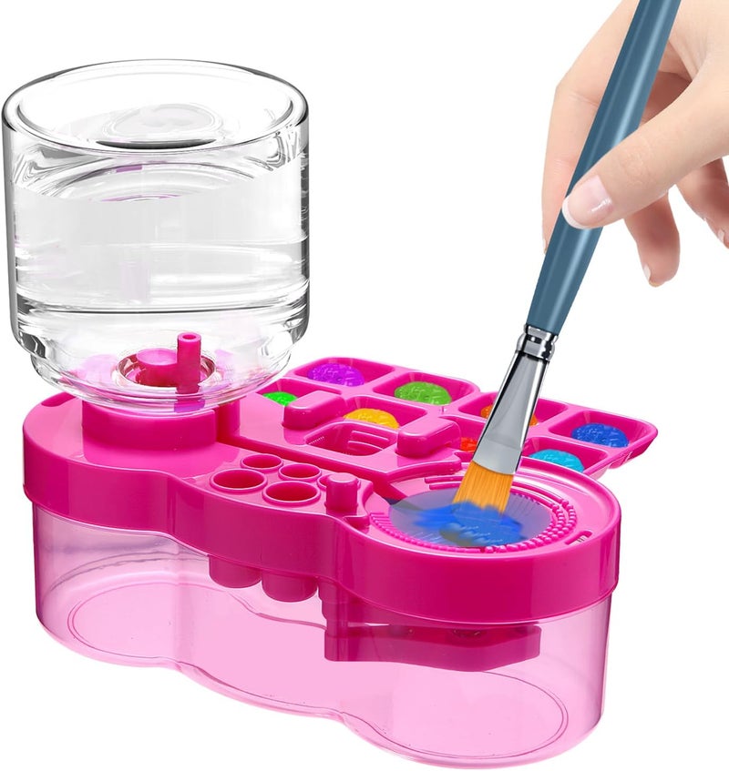 ACGASK 3-in-1 Paint Brush Cleaner Cup – Water Recycling Rinser with Holder & Palette | Multifunctional Acrylic Paint Water Cup for Kids & Artists | Art Supplies for Painting Station，Purple-red - Image 1